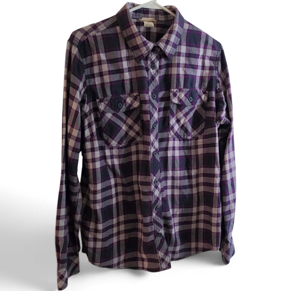 Duluth Trading Crosscut Wicking Flannel Shirt Women's LG Deep Plum Plaid #31706